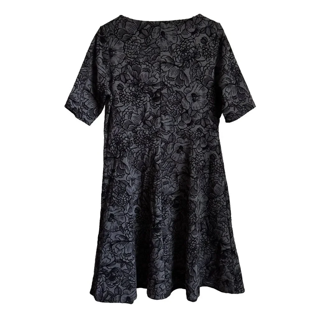 Lands End gray flocked velvet floral dress women’s XL NEW whimsigoth modest - Picture 2 of 9